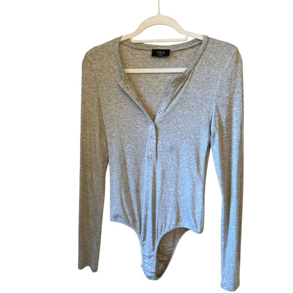 Vici Heather Gray Button-Up Bodysuit - Picture 3 of 6